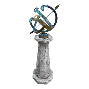 Classical Verdigris Bronze Armillary Sphere on Pedestal – European Garden Accent