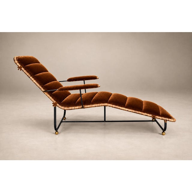 Brazilian Modern Sculptural Chaise in Wicker, Mohair, Steel and Brass, Att. Carlo Hauner, Brazil, 1950s For Sale - Image 14 of 18