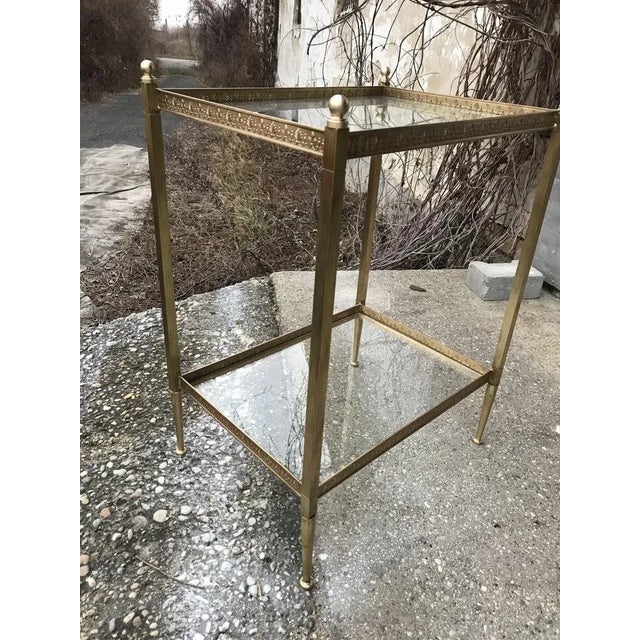 1960s Hollywood Regency Style Brass and Glass Two-Tier Side Table, 1960s For Sale - Image 5 of 11