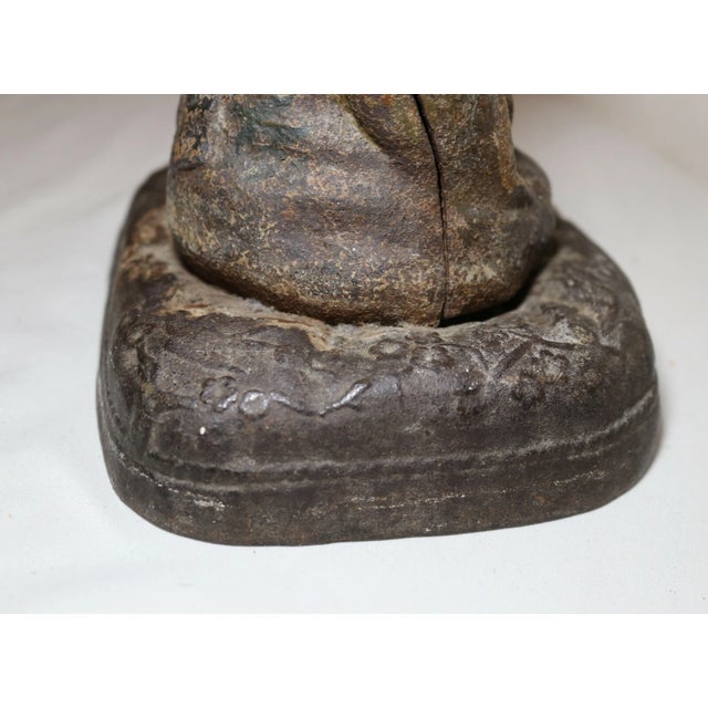 Rare Antique Hubley Cast Iron Japanese Girl Instrument Heavy Figural Doorstop For Sale - Image 11 of 12