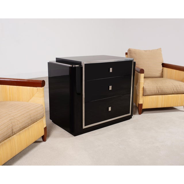 Exquisite Italian Art Deco style lacquered Duke three-drawer nightstand or chest designed by Ralph Lauren. The "Duke"...