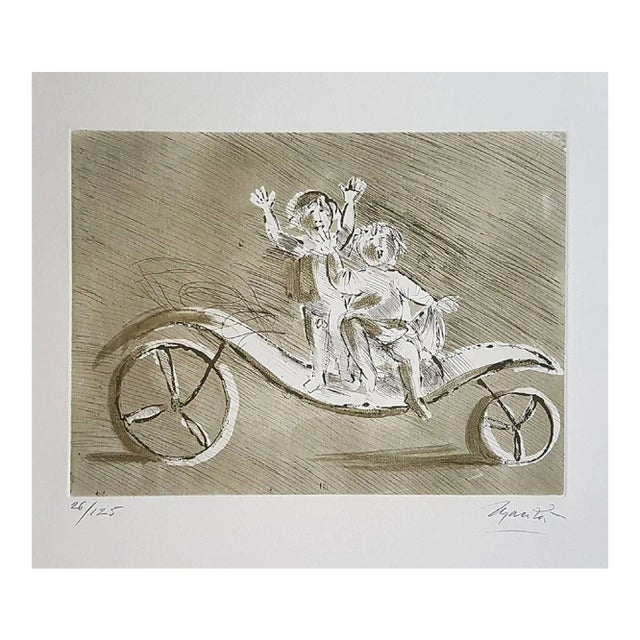 Mileto and Giulia in a Green Carriage - Original Etching by Giacomo Manzù 1970 For Sale