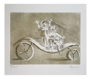 Mileto and Giulia in a Green Carriage - Original Etching by Giacomo Manzù 1970