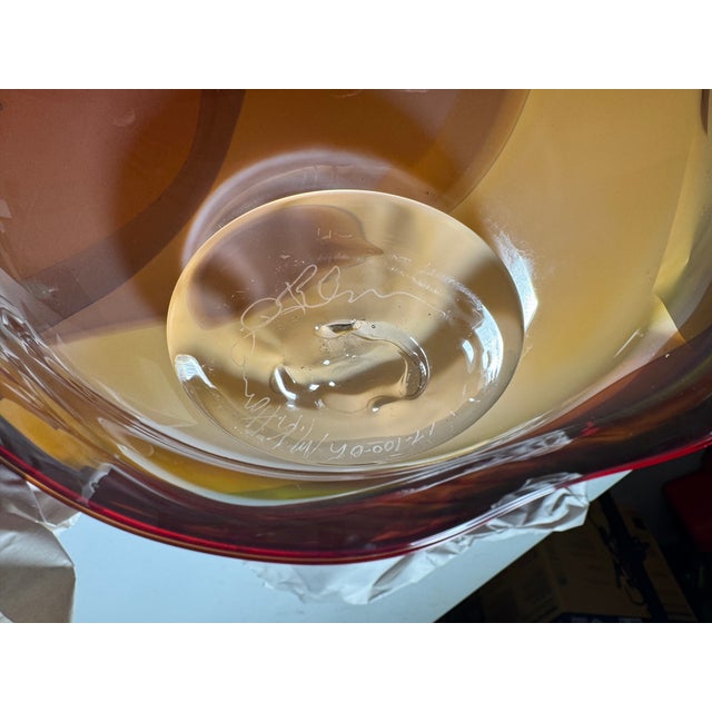 Amber Large Signed Studio Art Glass Centerpiece Bowl – Red, Gold & Amber – 23” W For Sale - Image 8 of 9