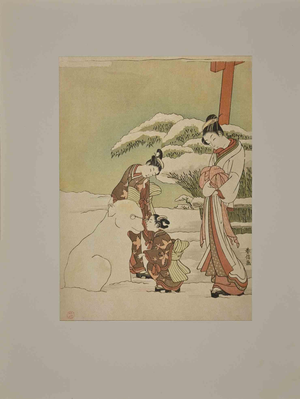 After Mizuno Toshikata, Winter Games, Woodcut, Mid-20th Century