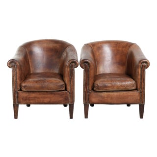 Vintage Sheepskin Club Armchairs, Set of 2 For Sale
