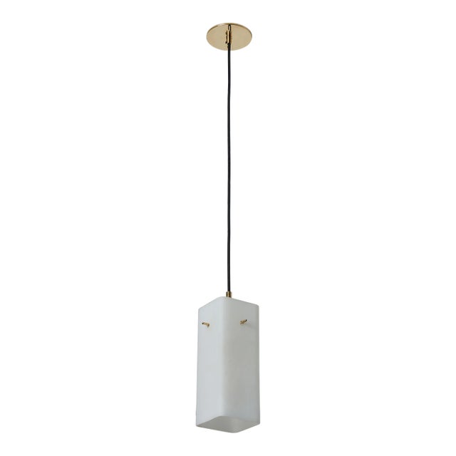 1960s Stilnovo Opaline Glass & Brass Pendant, Unmarked For Sale
