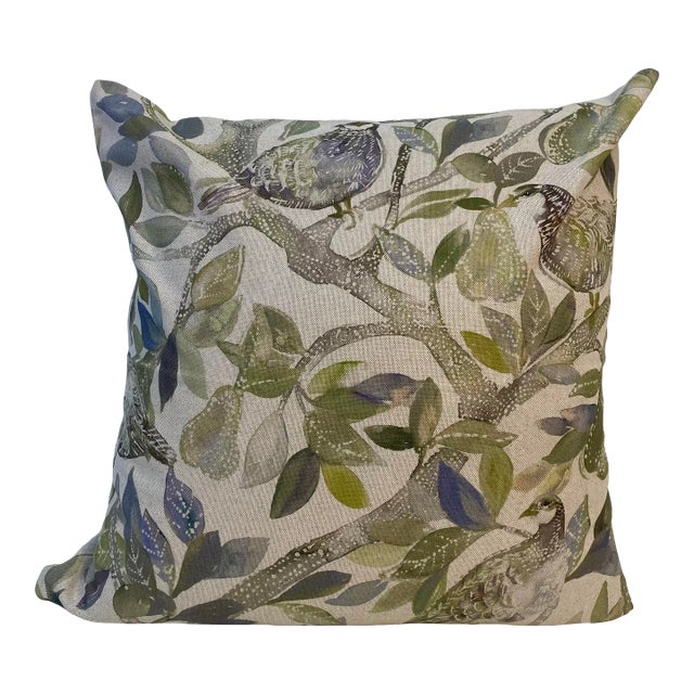 20” Square Pillow Featuring Partridges in a Pear Tree Floral Print - Made in U K For Sale