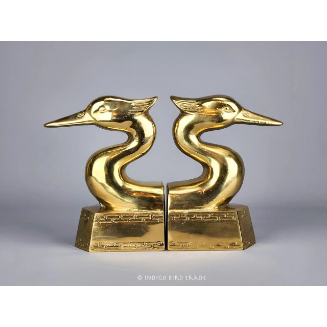 Pair of Vintage Solid Brass Blue Heron Crane Bookends For Sale - Image 10 of 10