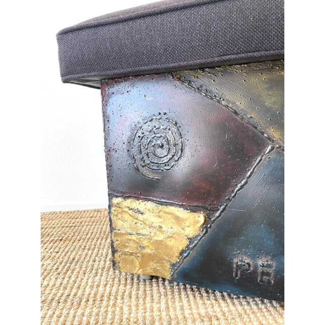 Vintage 1970s Paul Evans Brutal Patchwork Metal Ottoman Stool For Sale In Palm Springs - Image 6 of 13