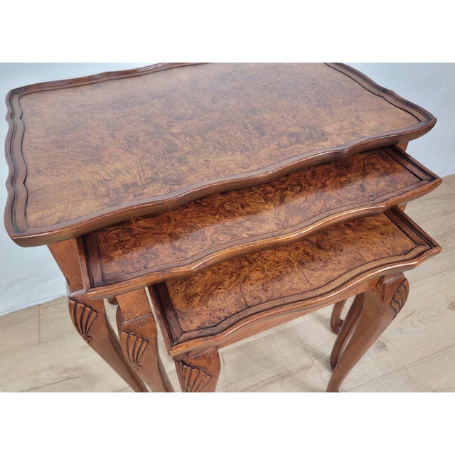 Victorian Nesting Tables in Walnut, 1890, Set of 3 For Sale - Image 10 of 18