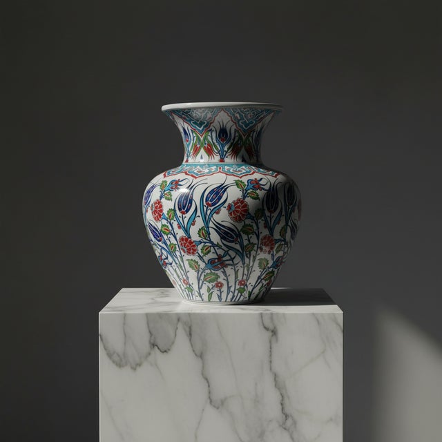 Handmade Ceramic Grand Vase (50cm) Traditional Iznik Blue & White Palace Design – Monumental Centerpiece / Floor Vase For Sale - Image 9 of 9