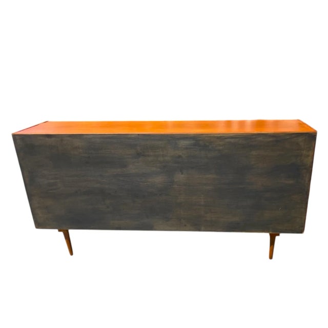 Danish Modern Scandinavian Walnut Credenza – Sliding Doors, Recessed Pulls, Restored For Sale - Image 14 of 14