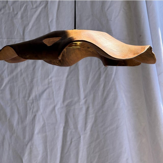 Large Wavy Leaf-Shaped Teak Pendant Light For Sale - Image 4 of 18