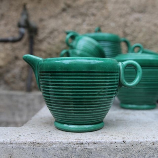 Green Glazed Ceramic Coffee Service by Blanche Letalle, 1950s, Set of 27 For Sale - Image 9 of 18