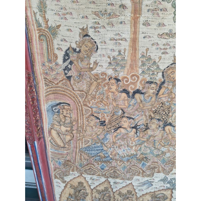 Textile Antique Balinese Kamasan Hand Painted and Woven Tapestry For Sale - Image 7 of 18