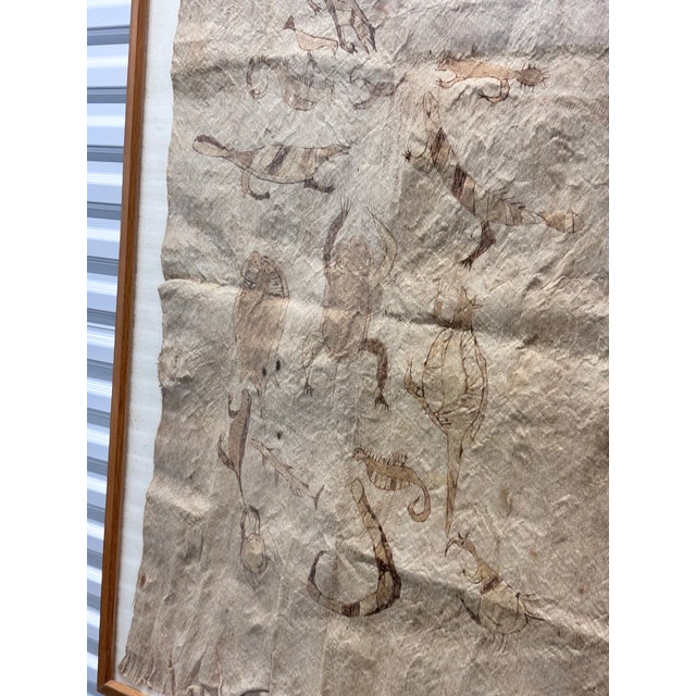 Vintage Indigenous Amazonian Bark Fiber Painting, Traditionally Crafted From Beaten Tree Bark with Natural Pigment Drawings of Local Fauna For Sale - Image 9 of 12