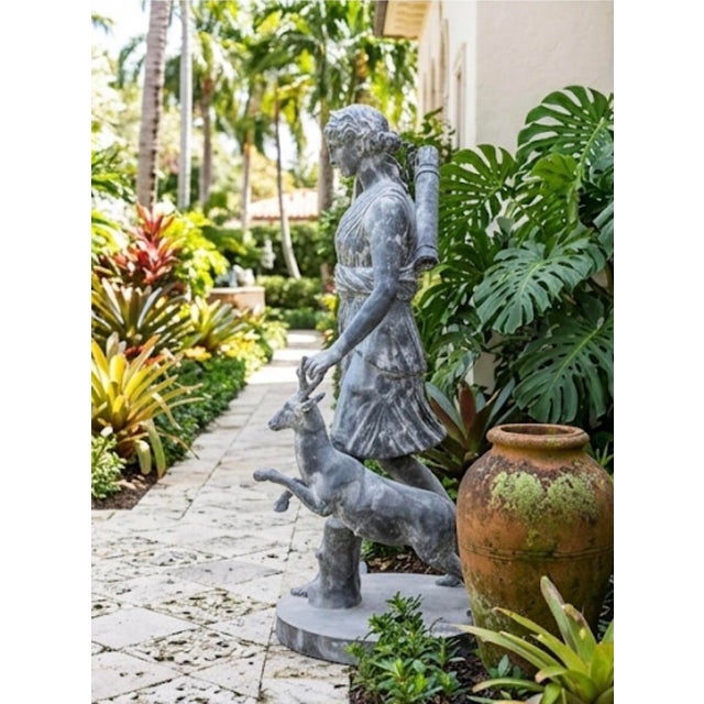 Classical Cast Iron Statue of Diana the Huntress With Stag For Sale - Image 9 of 12