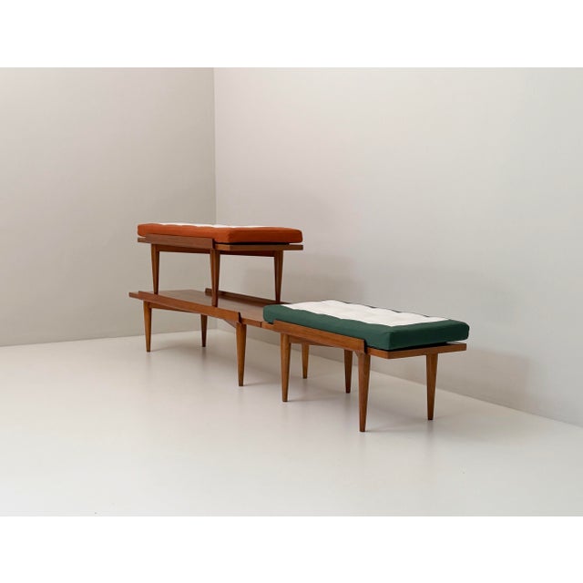 1950s Mid-Century Upholstered Bench, 1960s For Sale - Image 5 of 10