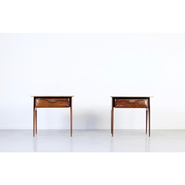 Italian Walnut and Carrara Marble Nightstands, 1960s, Set of 2 For Sale - Image 13 of 13