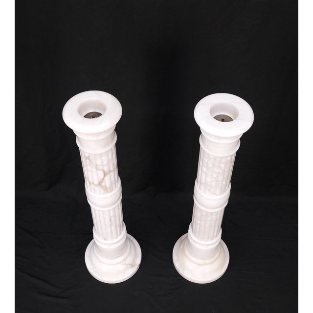 Pair of Italian white turned marble pedestals columns stands mint.