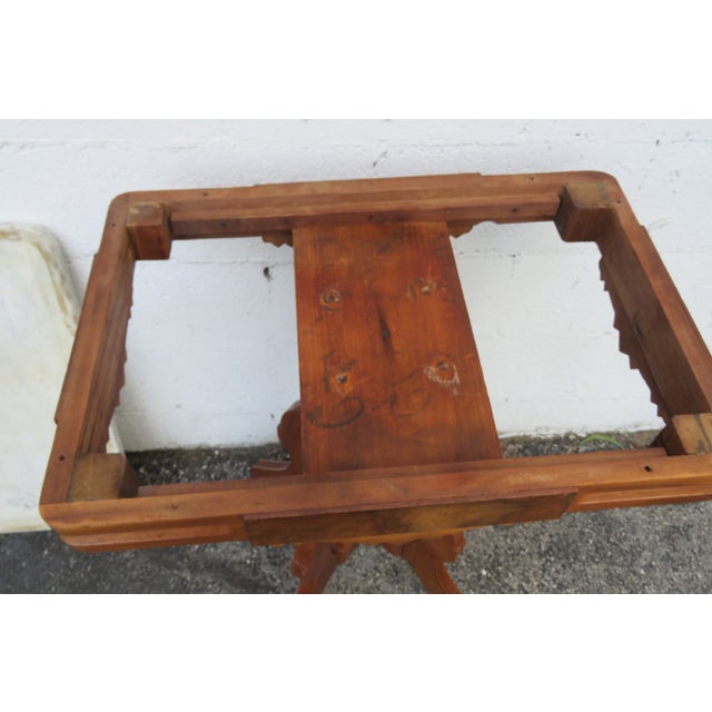 Late 1800s Victorian Eastlake Marble Top Carved Side Table 6296 For Sale - Image 9 of 16