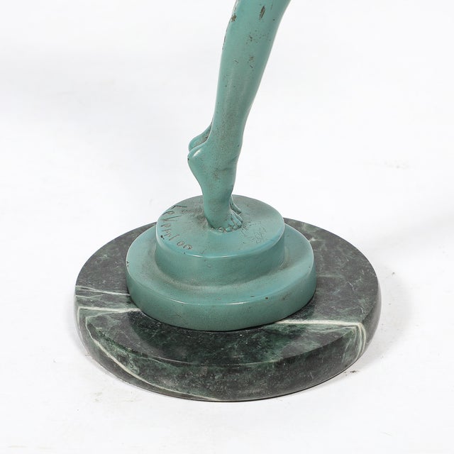 Art Deco Sculptural Onyx & Veria Green Marble Nude Flapper Signed Max Le Verrier For Sale - Image 11 of 17