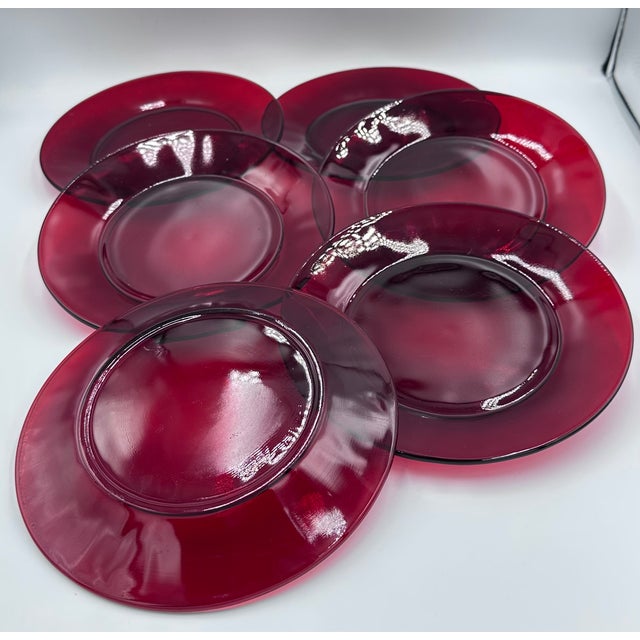 Glass 1930's Royal Ruby by Anchor Hocking Salad 7" Plates - 6pc Set For Sale - Image 7 of 9