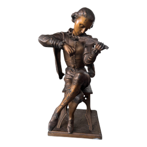 Antique Victorian Cast Metal 12.5" Figural Statue Sculpture Violin Player