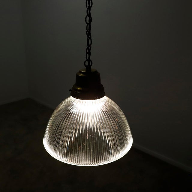 1960s Holophane Clear Glass Vintage Industrial Pendant Light For Sale - Image 16 of 17