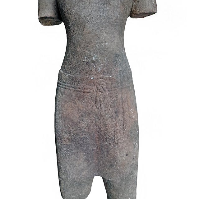 Reclaimed Khmer Torso Sculpture, Hand-Carved Sandstone, Thailand, 1930 For Sale - Image 11 of 11