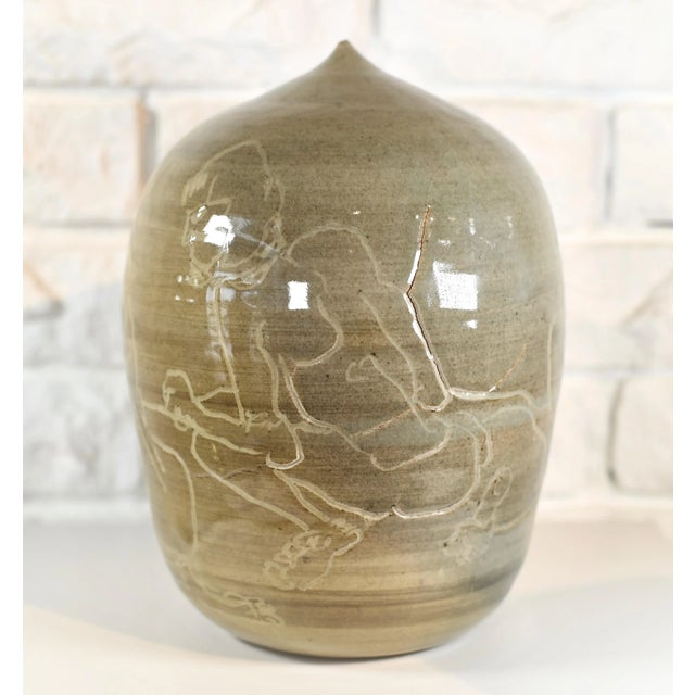 Mid-Century Modern Mid Century Studio Pottery Signed Closed Form Caveman Vase For Sale - Image 3 of 13