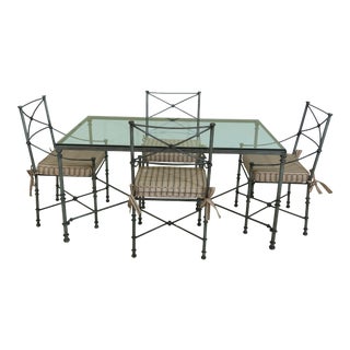 Iron Glass Top Decorator Dining Table & Chairs Set For Sale