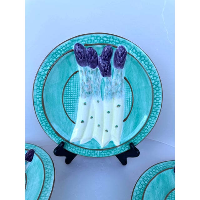 Vintage set of 4 Asparagus Majolica style plates, steamed Dr. Livingstone I presume. These would be great to mix and match...