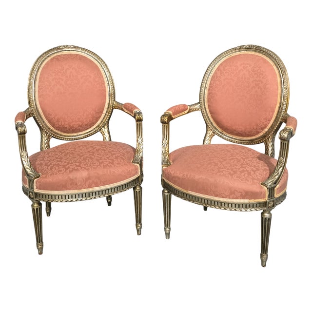 French Silver Gilt Elbow Chairs, 1910, Set of 2 For Sale