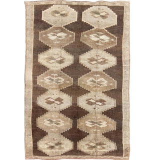 Vintage Turkish Kars Rug With All Over Geometric Design in Chocolate Brown and Earth Tones For Sale