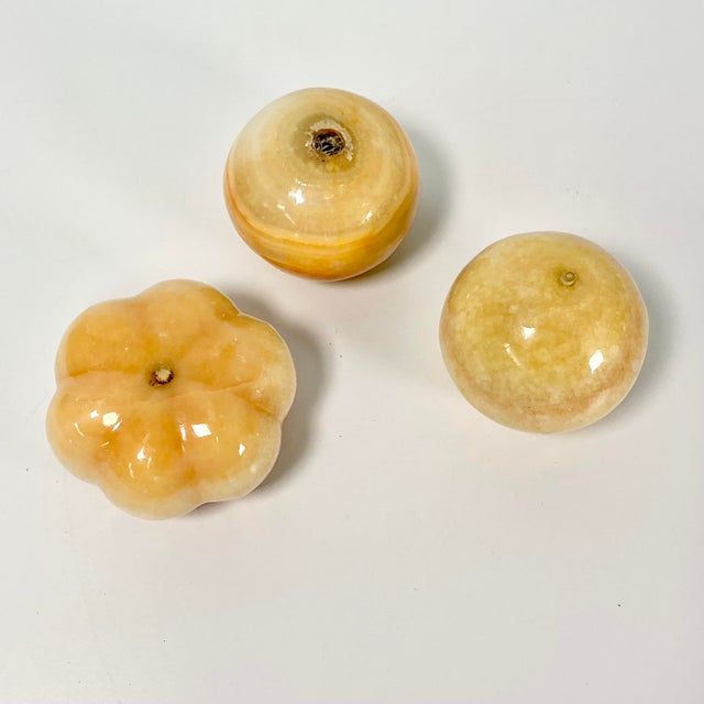 Mid-Century Modern Mid-Century Italian Boho Chic Natural Alabaster Marble Fruit - Set of 3. For Sale - Image 3 of 10