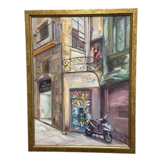 Barbara Fracchia European Street Scene Original Oil on Canvas For Sale