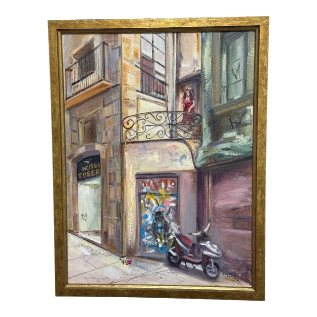 Barbara Fracchia European Street Scene Original Oil on Canvas For Sale
