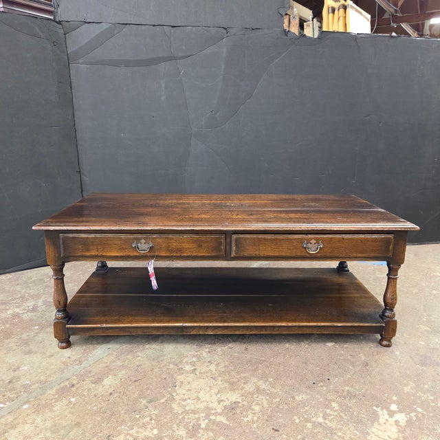 Late 20th Century English Cherry 2 Drawer Turned Leg Potbaord Base Coffee Table For Sale - Image 13 of 13