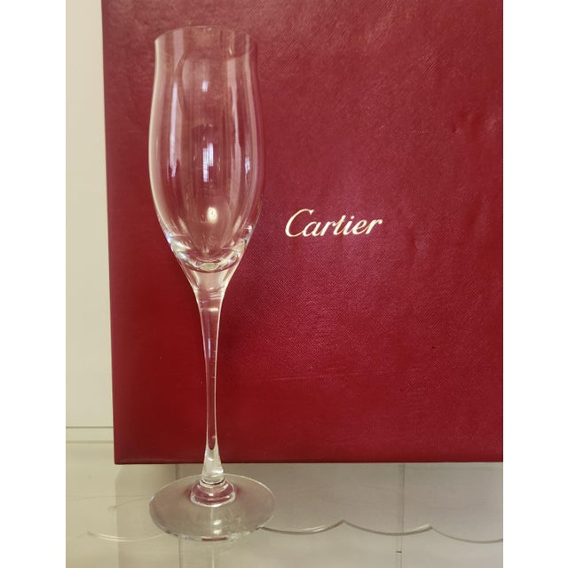 right for romance, special occasion Cartier crystal champagne flutes, pair in a Cartier presentation box, each elegant...