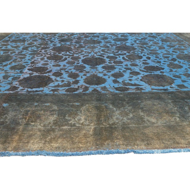 Mid 20th Century Hand-Carved Vintage Persian Blue Overdyed Rug, 13'00 X 18'08 For Sale - Image 4 of 10