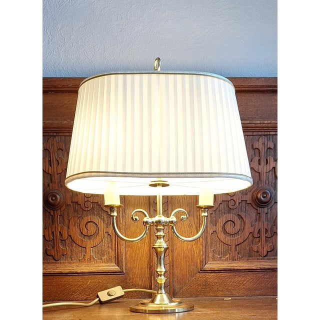 1990s Vintage Table Lamp with Brass Frame and Cream-White Fabric Shade from Schulz & Adam, 1990s For Sale - Image 5 of 8