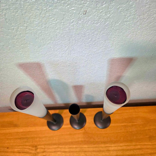 Black Set of 3 Northern Lights Malibu Tealight Holders, Matte Black Metal & Frosted Glass Modern Candle Stands For Sale - Image 8 of 11
