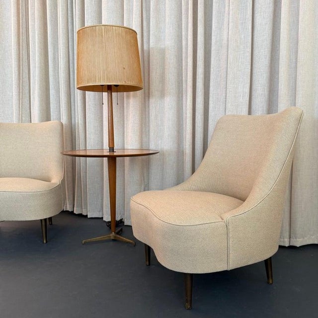 1950s Edward Wormley for Dunbar Teardrop Slipper Chairs With Snack Table Floor Lamp For Sale In New York - Image 6 of 13