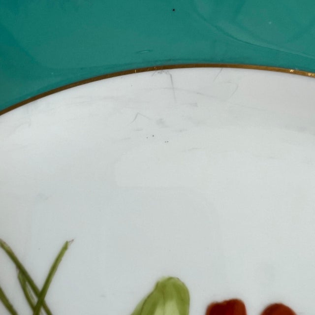 Ceramic 1940s Rare set of hand-painted Minton floral dinner plates with aqua band and gilt rim // signed by artist J Colclough // set of 11 For Sale - Image 7 of 10