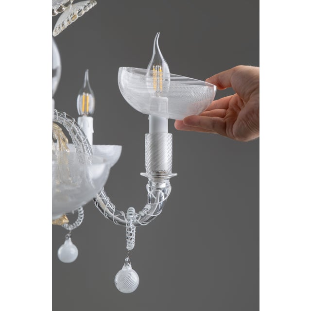 1940s Art Deco Filigree Murano Glass Chandelier from Venini, 1940s For Sale - Image 5 of 18