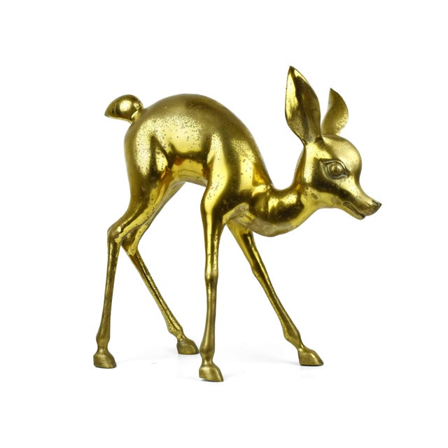 Mid-Century Modern Mid 20th Century Standing Large Heavy Brass Bambi Fawn Deer Sculptures For Sale - Image 3 of 12