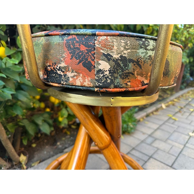 1950s Mid-Century Swivel "Spiral" Leg Rattan & Brass Barstools,- Set of 2 For Sale - Image 10 of 15