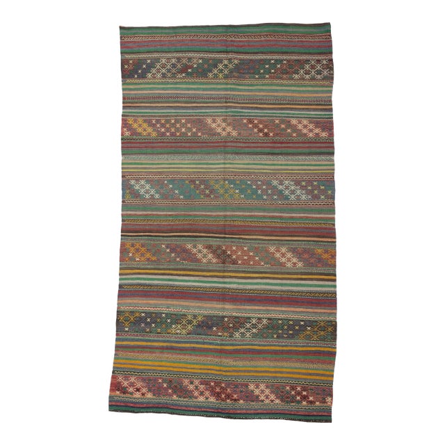 1960s Turkish Embroidered Kilim Rug For Sale